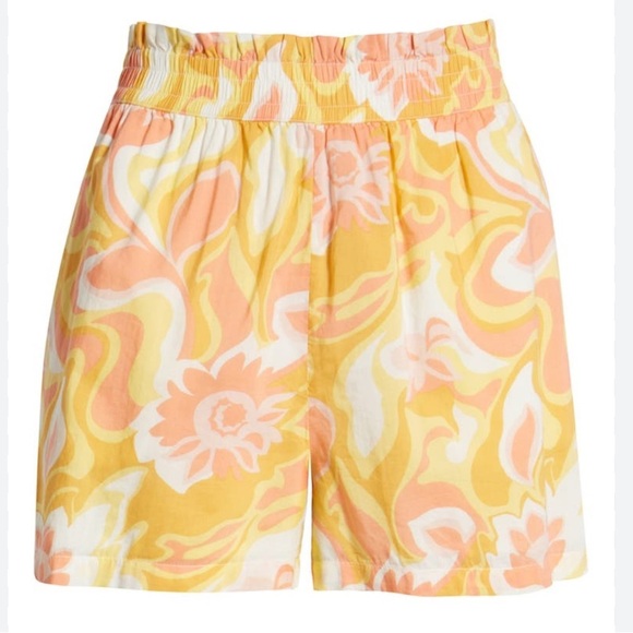 BP Nordstrom Smocked Waist Retro Hippie Shorts Yellow Pink Floral Lined Boho - Picture 2 of 14